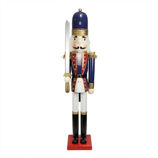 Northlight 48.25'' Blue And White Christmas Nutcracker Soldier With Sword Decoration 4 Northlight 48.25'' Blue And White Christmas Nutcracker Soldier With Sword Decoration - Image 2