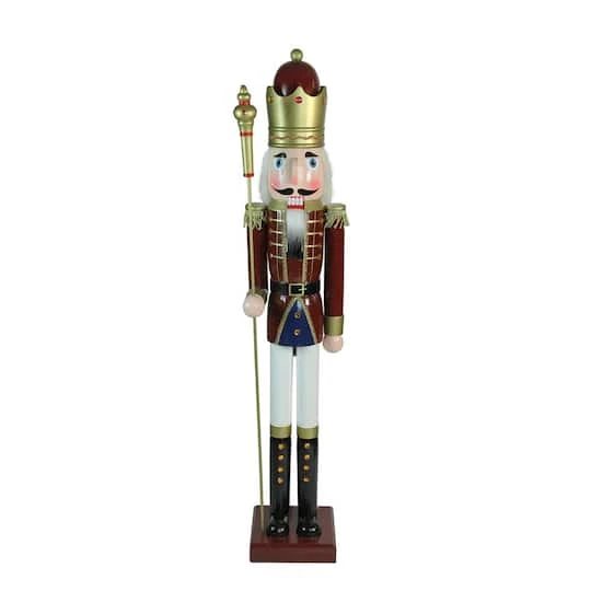 Northlight 48'' Brown And White Wooden Christmas Nutcracker King With Scepter Decoration 4 Northlight 48'' Brown And White Wooden Christmas Nutcracker King With Scepter Decoration - Image 2