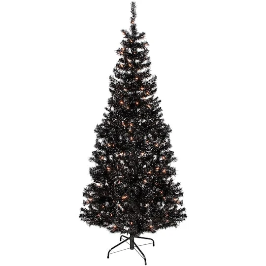 Northlight 6ft. Pre-Lit Black Tinsel Artificial Christmas Tree, Clear Lights 3 Northlight 6ft. Pre-Lit Black Tinsel Artificial Christmas Tree, Clear Lights