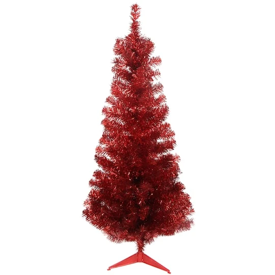 Northlight 4ft. Unlit Red Tinsel Artificial Christmas Tree 3 Northlight 4ft. Unlit Red Tinsel Artificial Christmas Tree