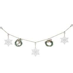 Northlight 4.75ft. Snowflake & Frosted Pine With Wooden Beads Christmas Garland -Michaels X-Mas Decor D676709S 11