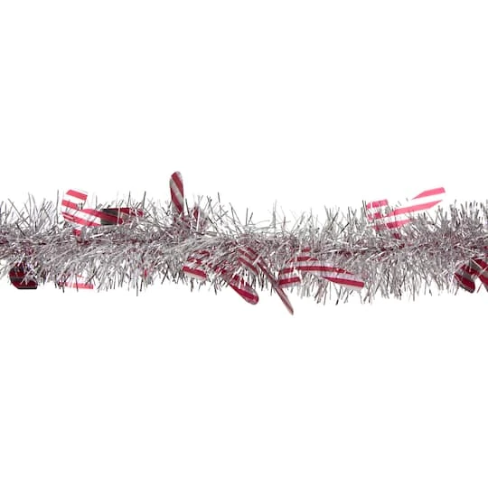 Northlight 50ft. Silver Christmas Candy Cane Wrapped Tinsel Garland 6 Northlight 50ft. Silver Christmas Candy Cane Wrapped Tinsel Garland - Image 4