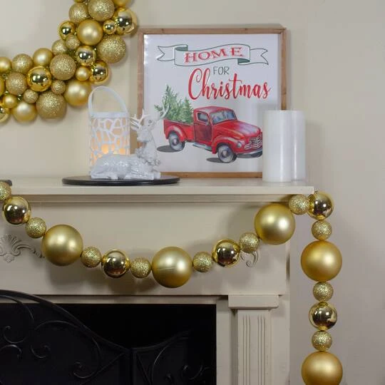 Northlight 6ft. Vegas Gold 3-Finish Shatterproof Ball Christmas Garland 5 Northlight 6ft. Vegas Gold 3-Finish Shatterproof Ball Christmas Garland - Image 3