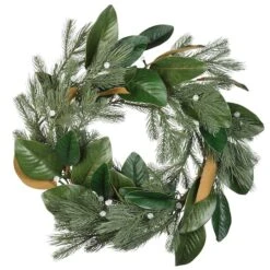 24" Warm White LED Magnolia Mix Pine Wreath -Michaels X-Mas Decor D677545S 16
