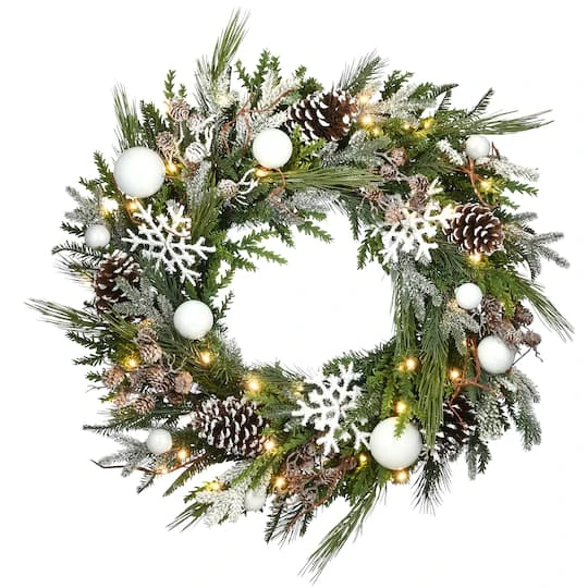 Alpine Collection 30" Warm White LED Decorated Wreath 3 Alpine Collection 30" Warm White LED Decorated Wreath