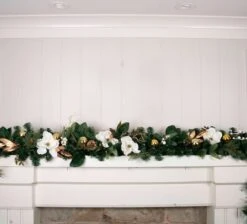 9ft. Pre-Lit Artificial White & Gold Magnolia Christmas Garland White Gold Magnolia 15 9ft. Pre-Lit Artificial White & Gold Magnolia Christmas Garland White Gold Magnolia -Michaels X-Mas Decor D754392S 6