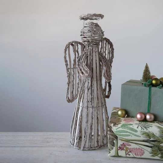 Hello Honey® 22" White Washed Handwoven Rattan Decorative Angel 5 Hello Honey® 22" White Washed Handwoven Rattan Decorative Angel - Image 3