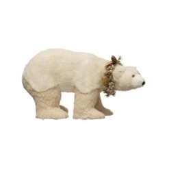 Hello Honey® 14" Black & White Faux Fur Polar Bear With Wreath & Glitter -Michaels X-Mas Decor D758794S 1 1