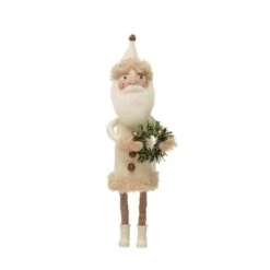 Hello Honey® 11" Cream Wool Felt Santa With Jingle Bell Buttons & Wreath -Michaels X-Mas Decor D758795S 1 1
