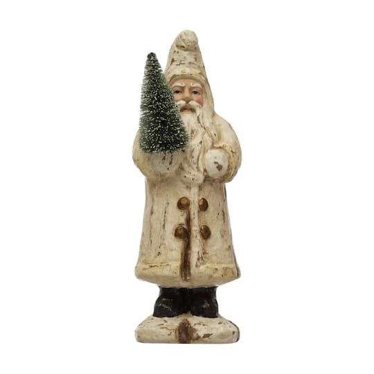Hello Honey® 9.5" Recycled Paper Mache Cream Santa With Bottle Brush Tree 3 Hello Honey® 9.5" Recycled Paper Mache Cream Santa With Bottle Brush Tree