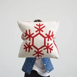 Hello Honey® Cream & Red Embroidered Snowflake Pillow -Michaels X-Mas Decor D758828S 2