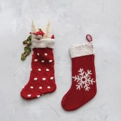 Hello Honey® 20" Red & Cream Snowflake Cotton Knit Stocking -Michaels X-Mas Decor D758829S 2