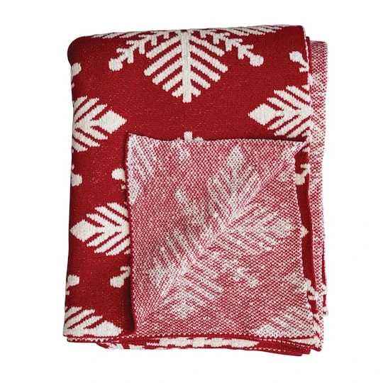 Hello Honey® Red & White Snowflake Two-Sided Cotton Knit Slub Throw 3 Hello Honey® Red & White Snowflake Two-Sided Cotton Knit Slub Throw