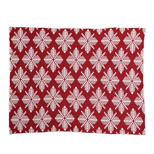 Hello Honey® Red & White Snowflake Two-Sided Cotton Knit Slub Throw 6 Hello Honey® Red & White Snowflake Two-Sided Cotton Knit Slub Throw - Image 4