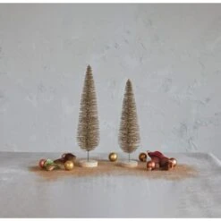 Hello Honey® 13" Gold Glitter Plastic Bottle Brush Tree With Wood Base -Michaels X-Mas Decor D758840S 2