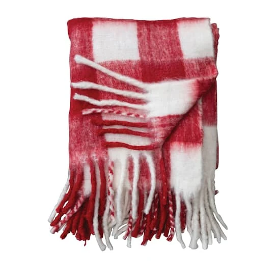 Hello Honey® Red & White Plaid Woven Acrylic Throw With Fringe 3 Hello Honey® Red & White Plaid Woven Acrylic Throw With Fringe