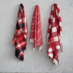 Hello Honey® Red & White Plaid Woven Acrylic Throw With Fringe 9 Hello Honey® Red & White Plaid Woven Acrylic Throw With Fringe -Michaels X-Mas Decor D758850S 2