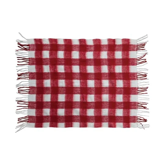 Hello Honey® Red & White Plaid Woven Acrylic Throw With Fringe 6 Hello Honey® Red & White Plaid Woven Acrylic Throw With Fringe - Image 4
