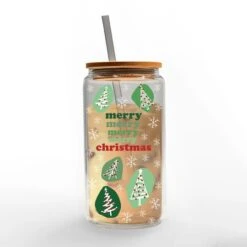16oz. Merry Merry Merry Glass Can Tumbler -Michaels X-Mas Decor D761427S 2