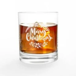 11oz. Merry Christmas Script Whiskey Glass -Michaels X-Mas Decor D761430S 2