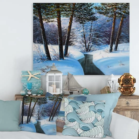 Designart Christmas Forest With River & Trees IIICanvas Wall Art 3 Designart Christmas Forest With River & Trees IIICanvas Wall Art